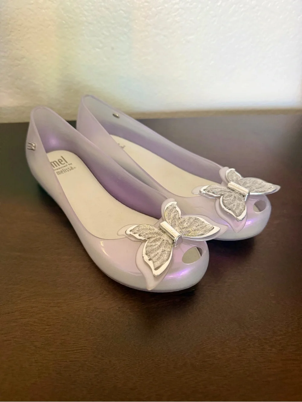 Mel by Melissa Jelly Flats Lilac Butterfly Bow Toddler Size 1